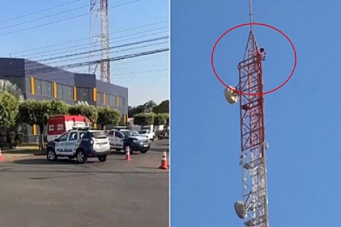 Corpo de Bombeiros de Campo Novo resgata homem que subiu na torre em Sapezal